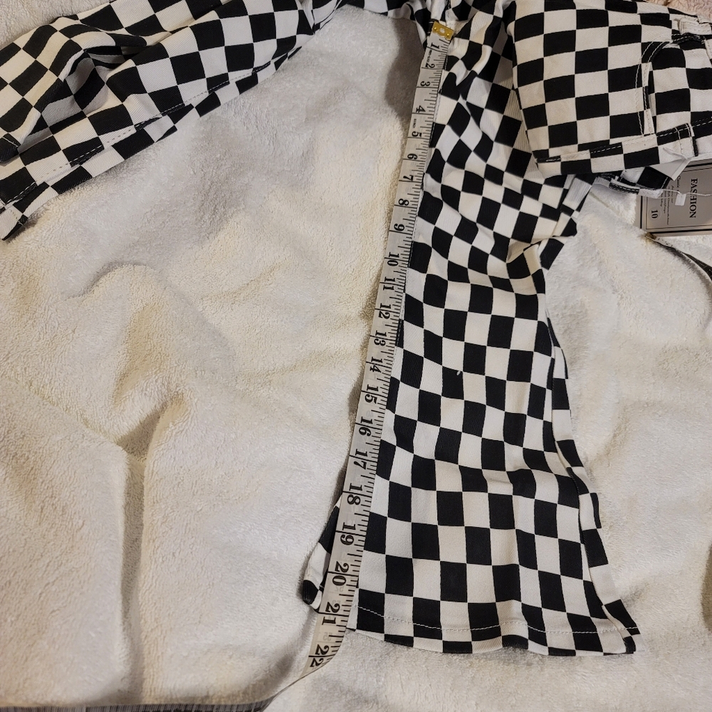 NwT. GIRLS stretch 70s bell bottom flare pants checkered size 10 - Picture 11 of 12